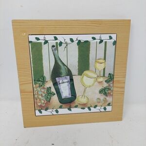 Chardonnay Wine Green Brown Framed Trivet Tile Wall Hanging Kitchen Decor
